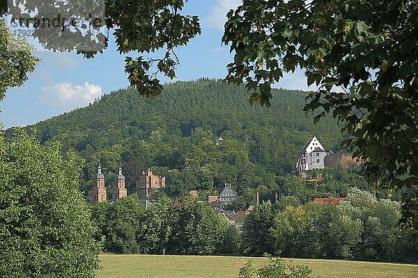 Blick auf Miltenberg mit St. Jakobus Kirche und Spessart  Main  Unterfranken  Franken  Bayern  Deutschland  Europa