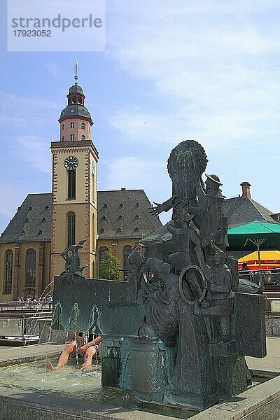Struwwelpeter Brunnen und Katharinenkirche  Hauptwache  Innenstadt  Main  Frankfurt  Hessen  Deutschland  Europa