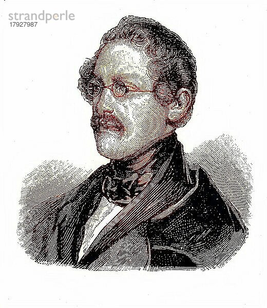 Anton Alexander Graf von Auersperg  1806 bis 1876  Pseudonym: Anastasius Gruen  slowenisch Zelenec  war Politiker und deutschsprachiger politischer Lyriker  historischer Holzstich  ca. 1880  digital restaurierte Reproduktion einer Originalvorlage aus dem 19. Jahrhundert  genaues Originaldatum nicht bekannt  coloriert