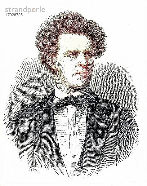 Joseph Lewinsky  1835 bis 1907  ein österreichischer Schauspieler  historischer Holzschnitt  circa 1870  digital restaurierte Reproduktion einer Originalvorlage aus dem 19. Jahrhundert  genaues Originaldatum nicht bekannt  coloriert