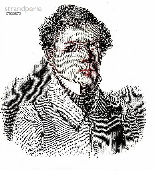 Fritz Reuter  1810 bis 1874  eigentlich Heinrich Ludwig Christian Friedrich Reuter  gilt als einer der bedeutendsten deutschen Dichter und Schriftsteller der Niederdeutschen Sprache  historischer Holzstich  ca. 1880  digital restaurierte Reproduktion einer Originalvorlage aus dem 19. Jahrhundert  genaues Originaldatum nicht bekannt  coloriert