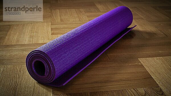 Yoga-Hintergrund-Banner  Panoramabild von Yoga-Matte auf Holzboden