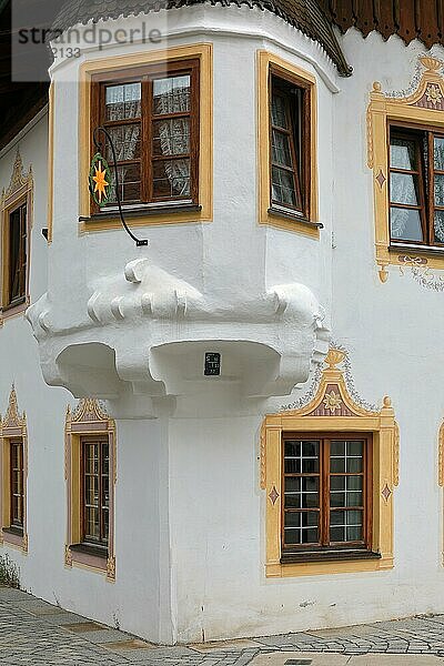 Wohnhaus  Lüftlmalerei  Erker  Oberammergau  Oberbayern  Bayern  Deutschland  Europa