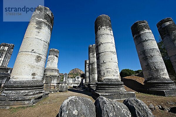 Artimis-Tempel Sardis  ursprünglich der viertgrößte ionische Tempel  als er 300 v. Chr. erbaut wurde. 150 n. unter römischer Herrschaft  als die Verehrung des Kaisers von allen römischen Städten verlangte  einen der kaiserlichen Familie gewidmeten Tempel zu haben. Die t