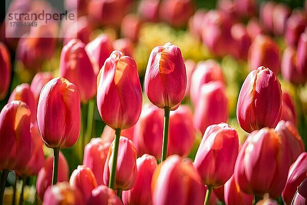 Blühende rosa Tulpen im Keukenhof  einem der größten Blumengärten der Welt und beliebten niederländischen Touristenattraktion. Lisse  die Niederlande