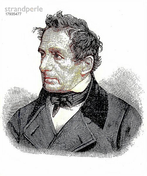 Albert Christian Friedrich Schott  1782 bis 1861  ein wuerttembergischer Jurist und Politiker  historischer Holzstich  ca. 1880  digital restaurierte Reproduktion einer Originalvorlage aus dem 19. Jahrhundert  genaues Originaldatum nicht bekannt  coloriert