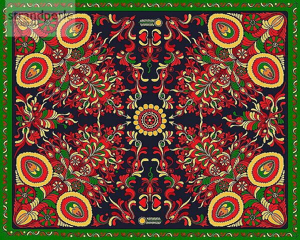 Vektor floral rechteckige Komposition für Teppich  Handtuch  Teppich  Textil  Stoff  Abdeckung von traditionellen ungarischen Folklore inspiriert