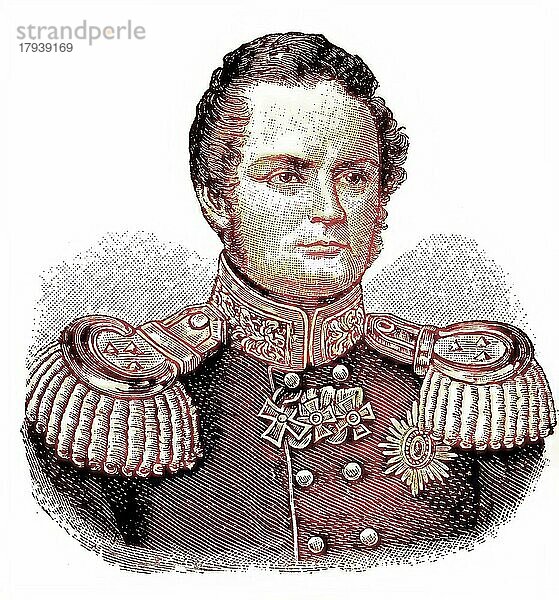 Friedrich Wilhelm IV  1795 bis 1861  von 1840 bis 1858 Koenig von Preussen  historischer Holzstich  ca. 1880  digital restaurierte Reproduktion einer Originalvorlage aus dem 19. Jahrhundert  genaues Originaldatum nicht bekannt  coloriert