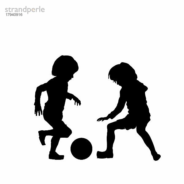 Vektor-Silhouette von Fußball spielenden Kindern  isoliert  gruppierte Objekte auf weißem Hintergrund