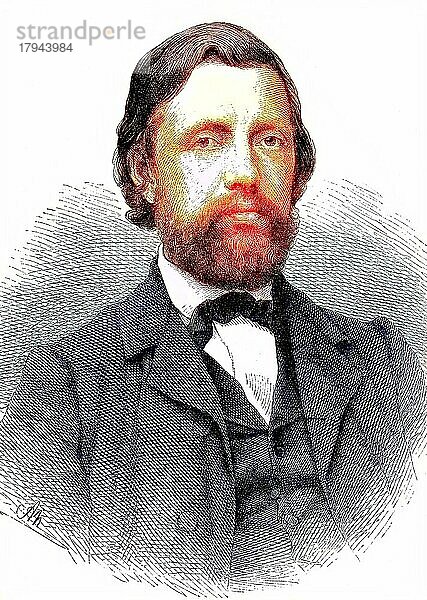 Carl Riedel  auch Karl Riedel  1827 bis 1888  ein deutscher Kapellmeister und Komponist  historischer Holzstich  1886  digital restaurierte Reproduktion einer Originalvorlage aus dem 19. Jahrhundert  genaues Originaldatum nicht bekannt  coloriert