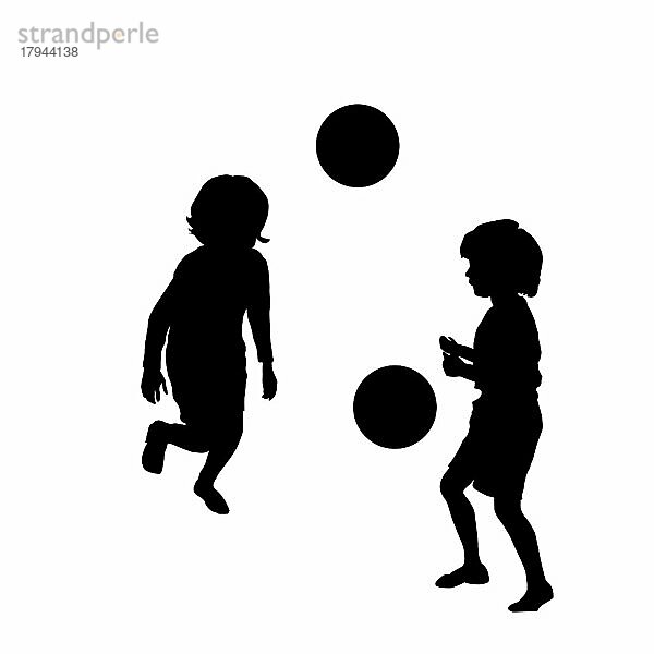 Vektor-Silhouette von Fußball spielenden Kindern  isoliert  gruppierte Objekte auf weißem Hintergrund