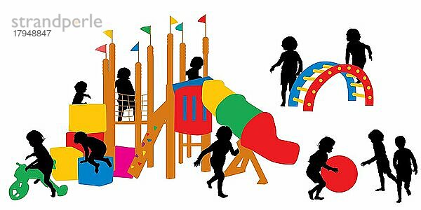 Kinder Silhouetten auf dem Spielplatz  Vektor-Illustration