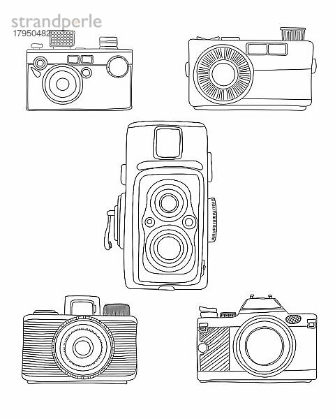 Doodle analogen Kameras über whitebakcogruns  Hand gezeichnet Vektor