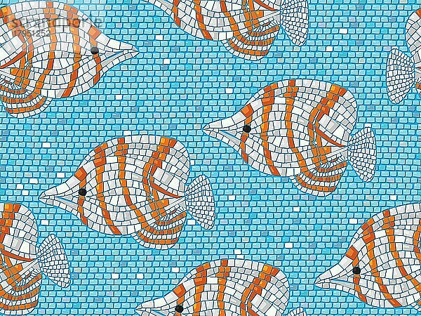 Nahtlose Hintergrund Vektor Mosaik mit Clown Fisch