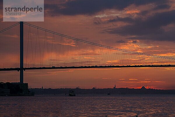 Blick bei Sonnenuntergang von Cengelkoy nach Istanbul