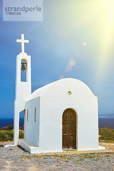 Greek traditional white washed orthodox church. Crete island  Greece