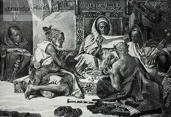 Schreiber in Arabien auf dem Markt  mit seiner Kundschaft  1898  Historisch  digitale Reproduktion einer Originalvorlage aus dem 19. Jahrhundert  Originaldatum nicht bekannt