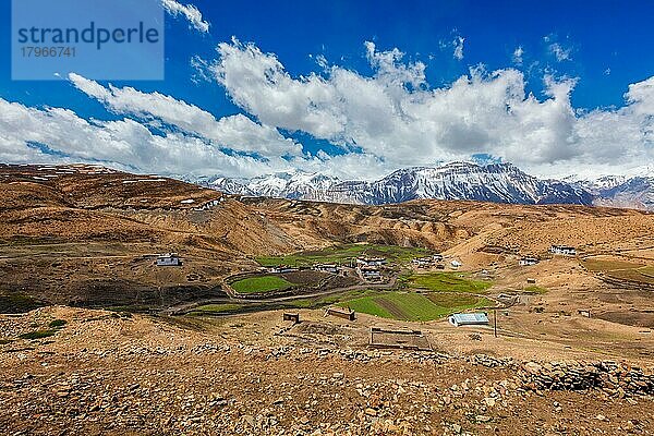 Comic-Dorf in großer Höhe im Himalaya  Spiti-Tal  Himachal Pradesh  Indien  Asien