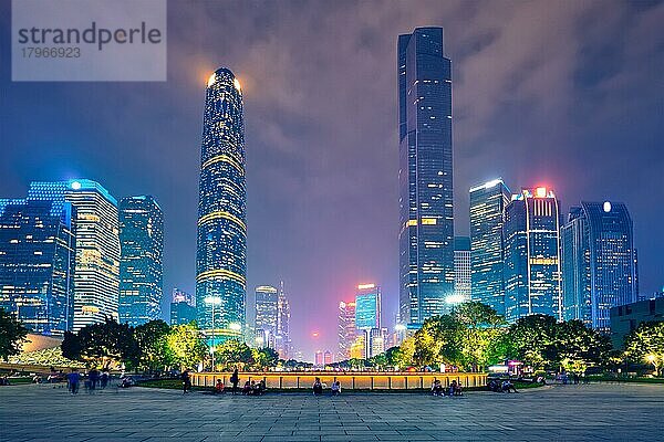 Guangzhou cityscape skyline Flower City Square illuminated in the evening. Guangzhou  China  Asien
