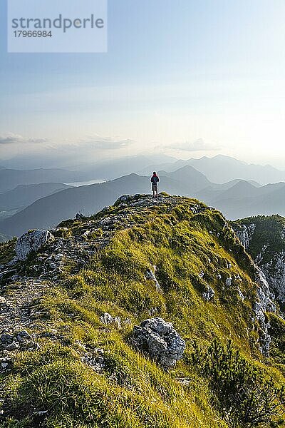 Wanderer auf der Benediktenwand  Berge und Landschaft  Bayrische Voralpenlandschaft  Benediktbeuern  Bayern  Deutschland  Europa