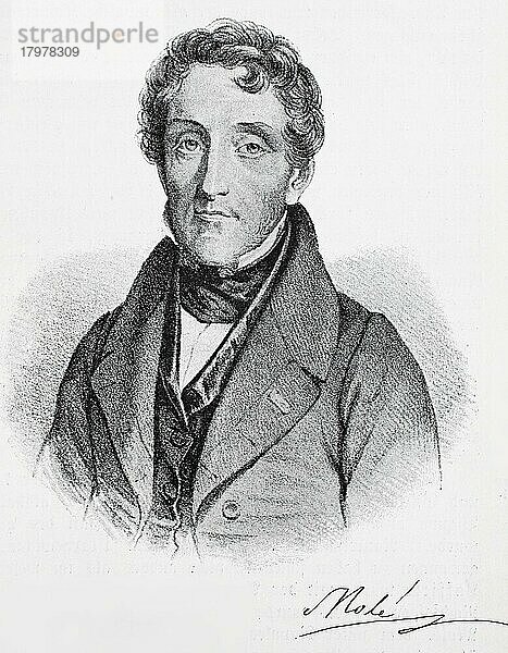 Louis-Mathieu Mole (24. Januar 1781) (23. November 1855)  ebenfalls 1. Graf Molé von 1809 bis 1815  war ein französischer Staatsmann  enger Freund und Mitarbeiter von Louis Philippe I. König der Franzosen während der Julimonarchie (1830-1848)  Historisch  digitale Reproduktion einer Originalvorlage aus dem 19. Jahrhundert