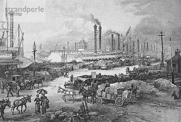 Der Deich und Hafen von New Orleans  Amerika  Historisch  digital restaurierte Reproduktion einer Originalvorlage aus dem 19. Jahrhundert