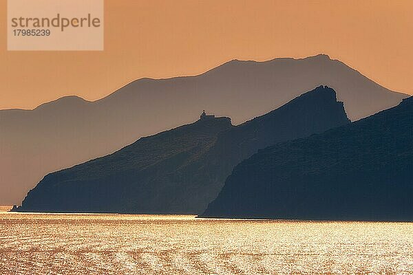 Cyclades greek islands silhouettes in Aegean sea. Greece