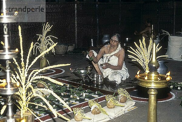 Sarpam kalam im Sree Nagaraja-Tempel in Mannarsala  Kerala  Indien. Pooja für den Schlangengott