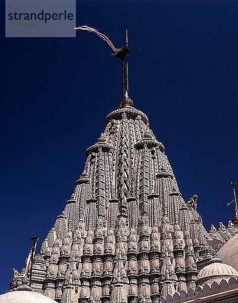 Shikara Adinath-Tempel  Palitana  Gujarat  Indien. Shri Adishwara oder Rishaba Deva-Tempel in Palitana  Indien. Die heilige Stätte der Jains in Shatrunjaya umfaßt Hunderte von Palitana-Tempeln  die größtenteils zwischen dem 11. und 16. Jahrhundert n. Chr. errichtet wurden. Die Shatrunjaya-Hügel wurden geweiht  als Rishabha  der erste tirthankara (allwissender lehrender Gott) des Jainismus  seine erste Predigt im Tempel auf dem Gipfel des Hügels hielt. Die uralte Geschichte der Hügel wird auch auf Pundarika Swami zurückgeführt  einen obersten Ganadhara und Großvater