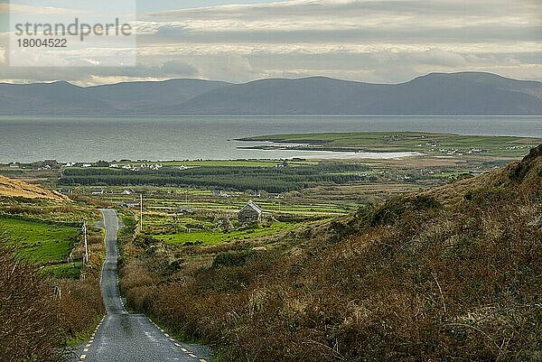 Ansicht der Straße und des Küstendorfes  Dunquin  Dingle Peninsula  Grafschaft Kerry  Munster  Irland  November  Europa