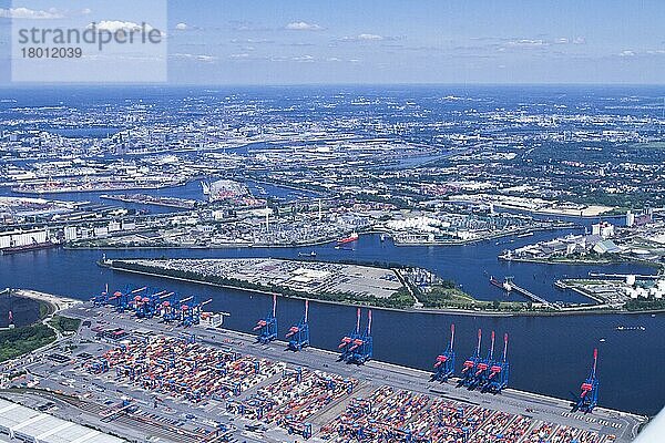 Containerterminal Altenwerder  Katttwykhafen  Moorburg  Süderelbe  Rethe  Reiherstieghafen  Elbe  Hamburg  Deutschland  Europa