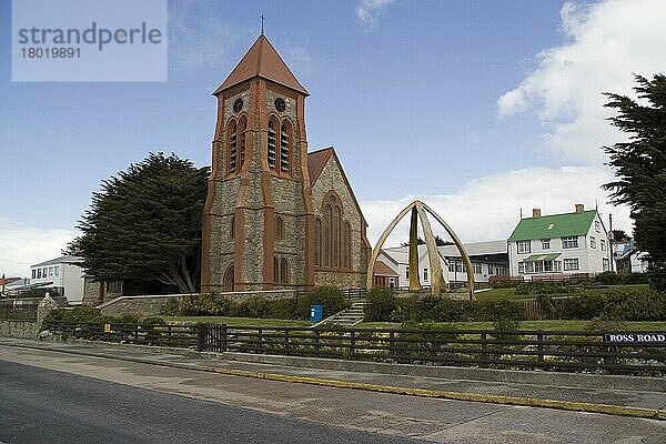 Christ kirche kathedrale und whalebone arch  hafen stanley  falkland-inseln