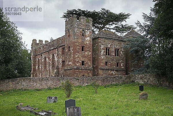 Ruinen eines befestigten Herrenhauses aus dem 13. Jahrhundert  Schloss Acton Burnell  Acton Burnell  Shropshire  England  August