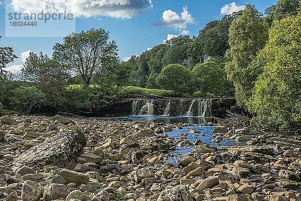 Blick auf Felsen  Fluss und Wasserfall unter Kalksteinklippen  Wain Wath Force  River Swale  bei Keld  Swaledale  Yorkshire Dales N.P.  North Yorkshire  England  September