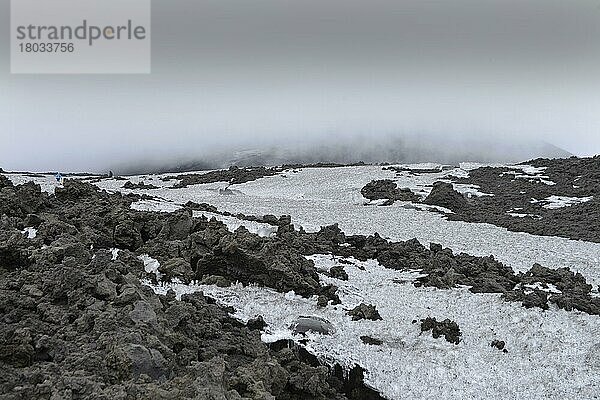 Lavagestein  Schnee  Hauptkrater  Vulkan  Etna  Sizilien  Italien  Europa