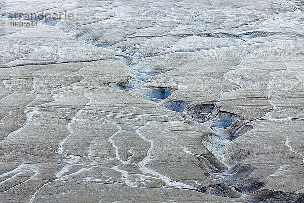 Supraglaziales  oberflächliches Schmelzwasser  das durch einen gewundenen Kanal auf dem Gletscher fließt