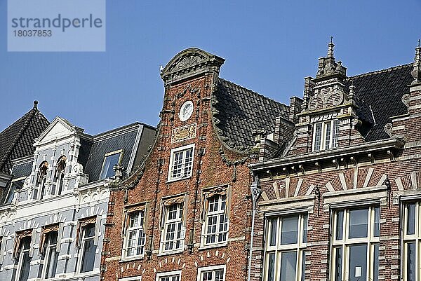 Historische Gebäude  Grote Markt  Haarlem  Nordholland  Niederlande  Holland  Giebelhäuser  Europa