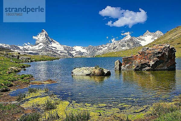 Matterhorn mit Stellisee Panoramablick  Zermatt  Wallis  Schweiz  Europa