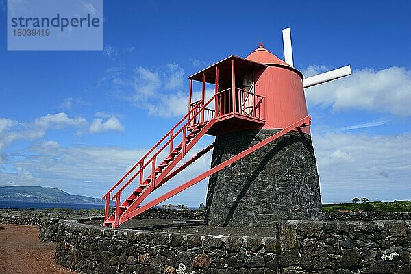 Windmühle  Anbaugebiet  UNESCO Welterbe  Moinho do Frade  Weinbaugebiet Verdelho  Pico  Azoren  Portugal  Europa