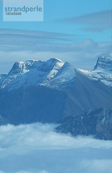 Alpengipfel über Wolken  Berner Oberland (Europa) (Landschaften) (landscapes) (Gebirge) (Berge) (mountains)  Blick vom Niederhorn  Schweiz  Europa