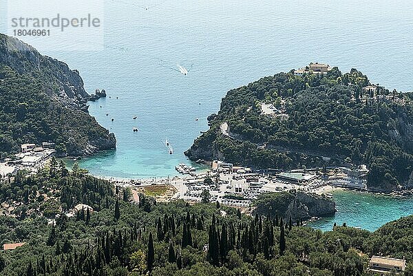 Paleokastritsa  Badeort  Panagia Theotokos  Kloster  Insel Korfu  Ionische Inseln  Mittelmeer  Griechenland  Europa