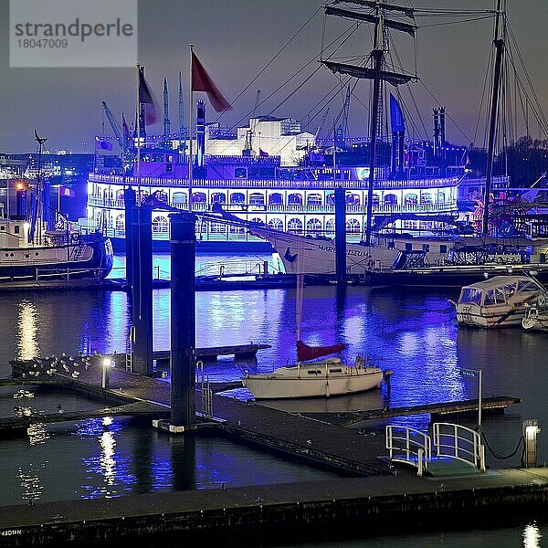 Blau illuminietes Passagierschiff Lousianna Star am City Sporthafen in der Nacht  Hamburger Hafen  Hamburg  Deutschland  Europa