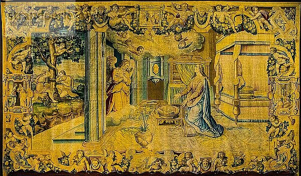 Empfängnis Marias  Gobelin-Wandteppiche in der Kathedrale Santa Maria Maggiore  Bergamo  Lombardei  Italien  Bergamo  Lombbardei  Italien  Europa