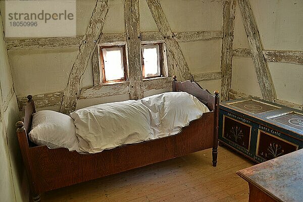 Schlafzimmer  Wassermühle  Freilichtmuseum  Veßra  Thüringen  Deutschland  Europa