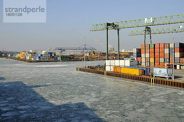 Gefrorener Hafen  Dortmund  Nordrhein-Westfalen  Deutschland  Container  Containerterminal  Europa