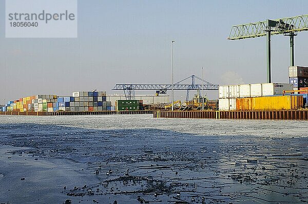 Gefrorener Hafen  Dortmund  Nordrhein-Westfalen  Deutschland  Container  Containerterminal  Europa