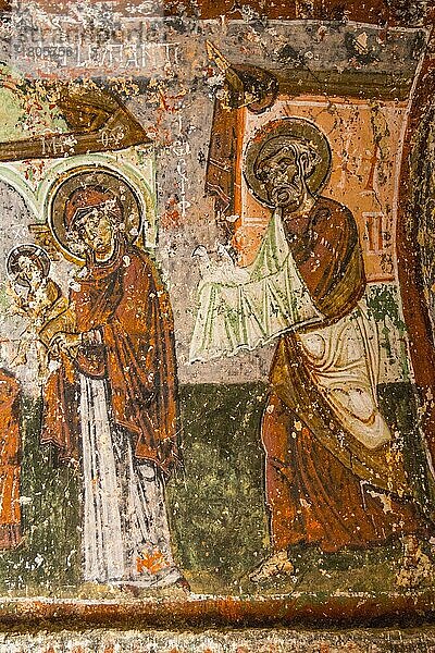 Fresken in Höhlenkirche  Soganli-Tal  fantastische Tuffsteinformationen  Kappadokien  Türkei  Soganli  Kappadokien  Türkei  Asien