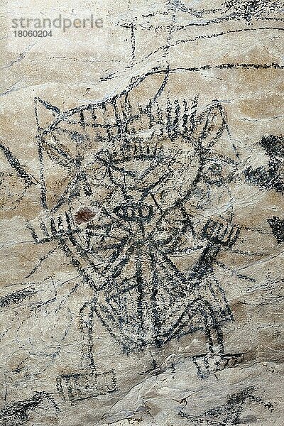 Präkolumbische Felsenmalerei  in Tropfsteinhöhle La Linea  Nationalpark Los Haitises  Dominikanische Republik  Mittelamerika