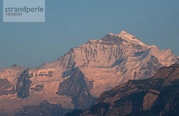Jungfrau im Abendlicht (Europa) (Landschaften) (landscapes) (Gebirge) (Berge) (ountains) (Querforat) (horizontal) (Alpen) (alps)  4158 m  Blick von Beatenberg  Schweiz  Europa