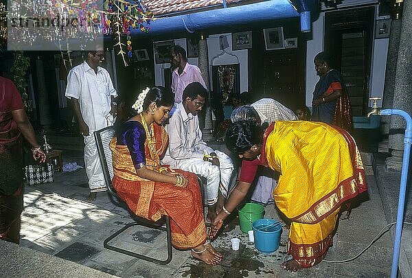 Hochzeitssequenz von Nattukottai Chettiar  Nagarathar  Chettinad  Tamil Nadu  Indien  Asien